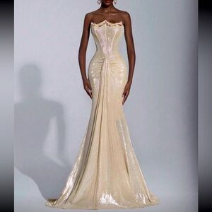 Cream Strapless Evening Gown